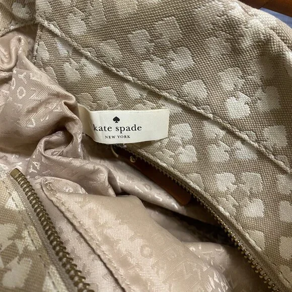 Large Kate Spade Tote Bag Brown Leather & Canvas W/ Wallet & Dust Bag - Picture 13 of 13